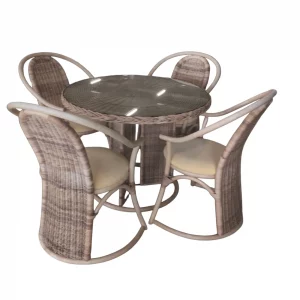 Rattan-Sitzgarnitur mit 4 Stühlen