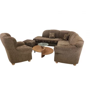 Rundcouch mit Schlaffunktion, Sessel, Hocker - Braun